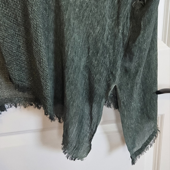 Free People Green Open Knit Open Front Lightweight Short Sleeve Sweater One Size - Picture 7 of 10